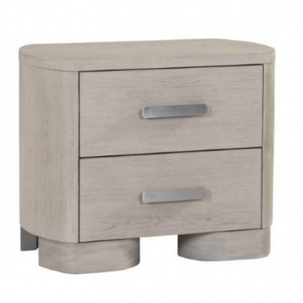 Celly Nightstand with USB Ports and 2 Drawers, Modern White Oak Wood