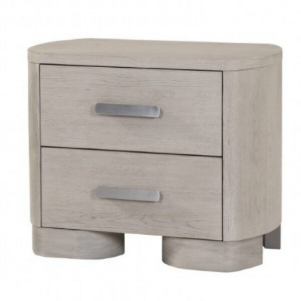 Celly Nightstand with USB Ports and 2 Drawers, Modern White Oak Wood