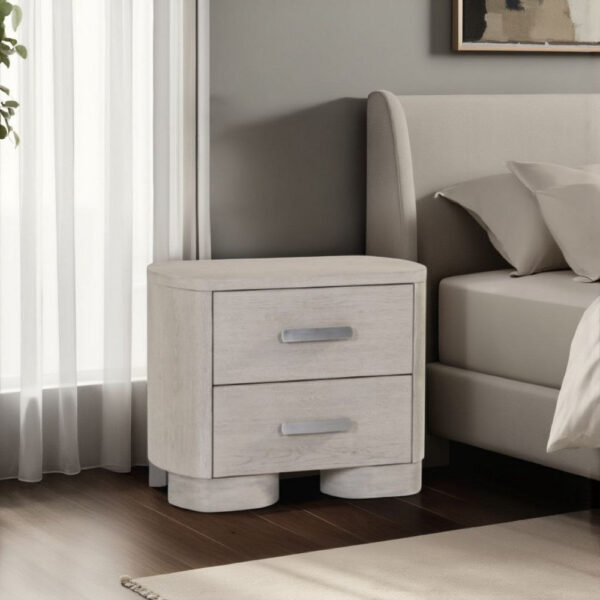 Celly Nightstand with USB Ports and 2 Drawers, Modern White Oak Wood