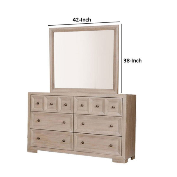 Kizie Dresser Mirror, Modern Classic Oak Beige Solid Wood, 42 Inch