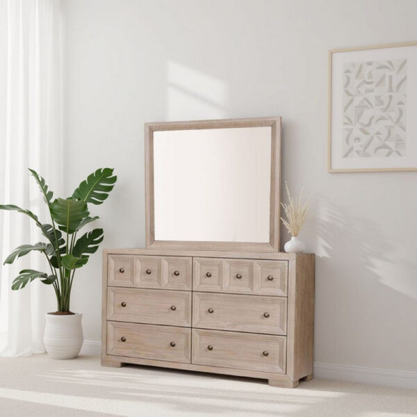 Kizie Dresser Mirror, Modern Classic Oak Beige Solid Wood, 42 Inch