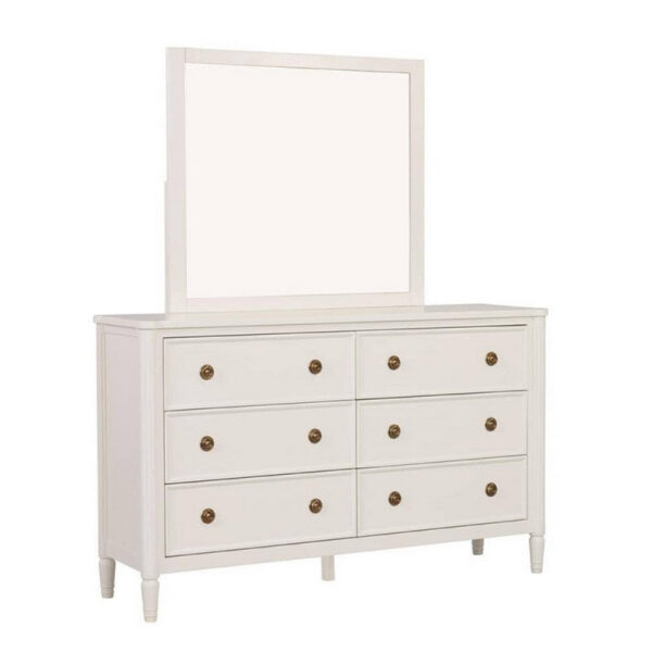 Alta Dresser Mirror, Classic French Design, White Solid Wood, 40 Inch