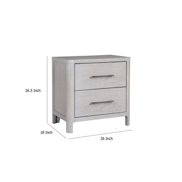 Reham Nightstand, 2 Drawers, USB A-C, White Wash Brown Wood, 27 Inch