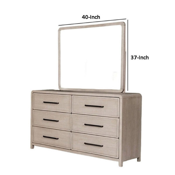 Giva Dresser Mirror, Rounded Edges, Natural Oak Beige Solid Wood 37x40