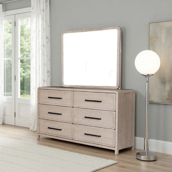 Giva Dresser Mirror, Rounded Edges, Natural Oak Beige Solid Wood 37x40