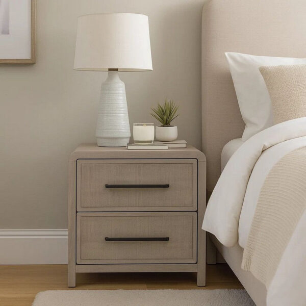 Giva Nightstand, 2 Drawers, USB A-C, Natural Oak Beige Finish, 24 Inch