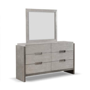 Rizvi Wall Mount Dresser Mirror, Beveled Accent, Gray Solid Wood 36x40