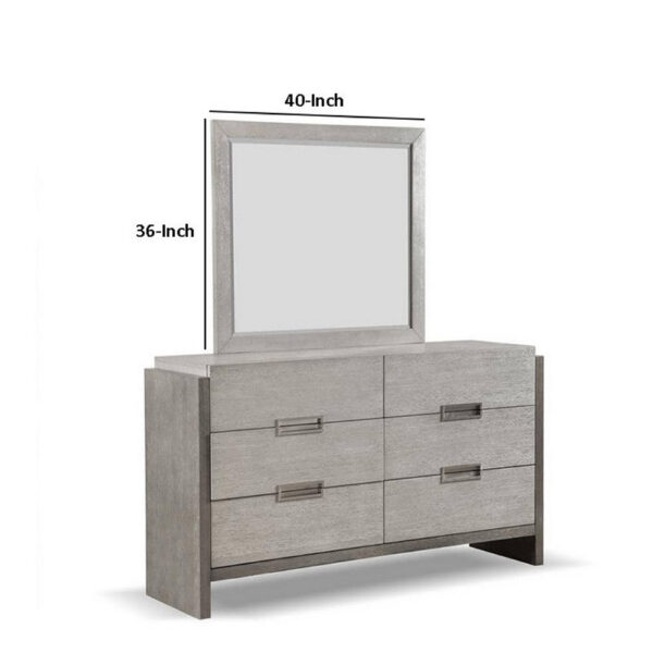 Rizvi Wall Mount Dresser Mirror, Beveled Accent, Gray Solid Wood 36x40