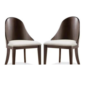 Mordy Side Dining Chair Set of 2, Curve Panel Back, Off White Fabric
