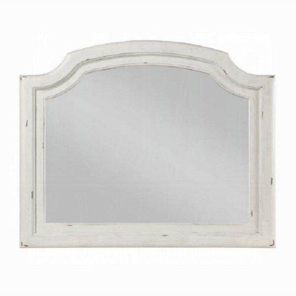 Wall Mount Dresser Mirror, Beveled Glass, 38x47, Rustic Washed White