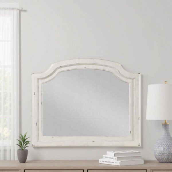 Wall Mount Dresser Mirror, Beveled Glass, 38x47, Rustic Washed White