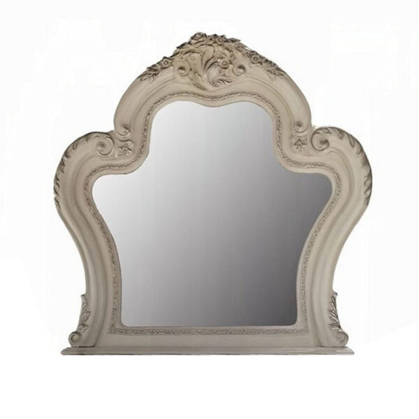 Ally Vanity Mirror, 46x46, Scrolled Carved Classic Details, White Wood