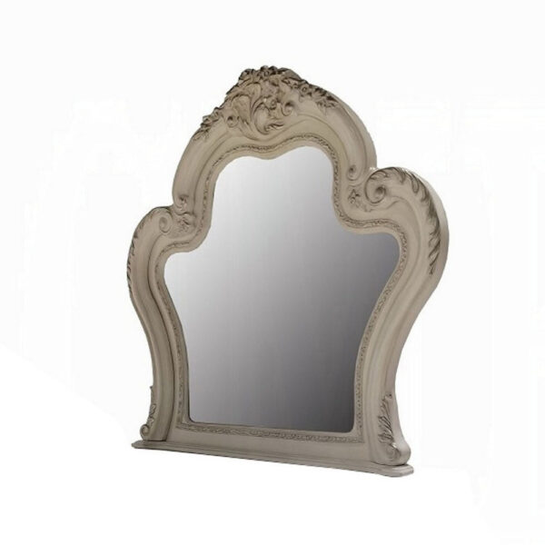 Ally Vanity Mirror, 46x46, Scrolled Carved Classic Details, White Wood