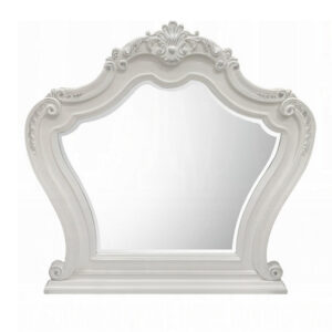 15022026699242da5bff6.jpeg Maver Dresser Mirror, 46x48, Beveled Edges, White Ornate Carved Wood