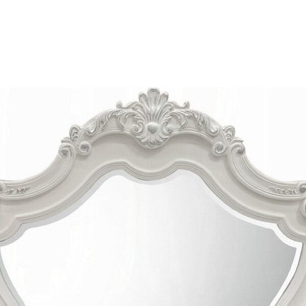 Maver Dresser Mirror, 46x48, Beveled Edges, White Ornate Carved Wood