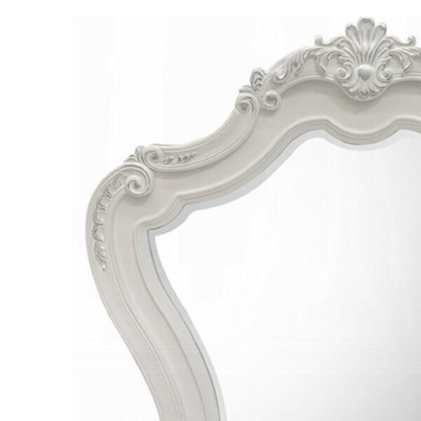 Maver Dresser Mirror, 46x48, Beveled Edges, White Ornate Carved Wood