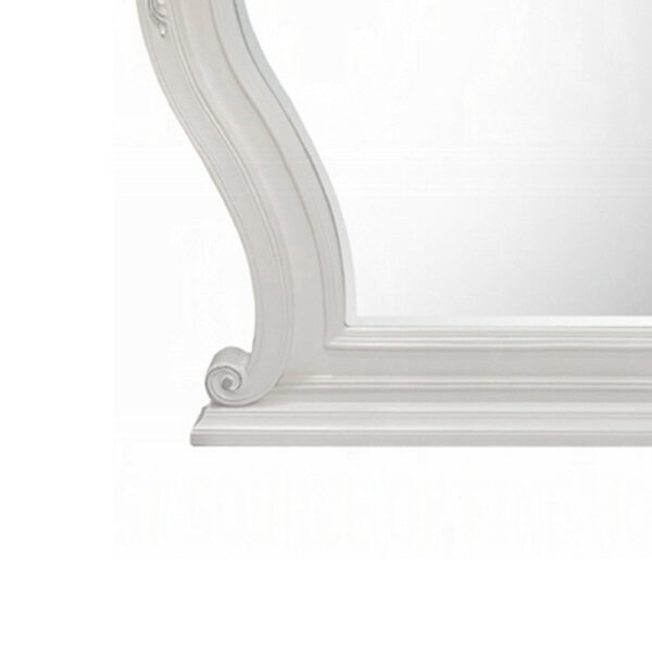 Maver Dresser Mirror, 46x48, Beveled Edges, White Ornate Carved Wood