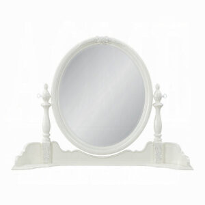 Dorie Vanity Dresser Mirror, 35x48, White Wood Floral, Beveled Edge