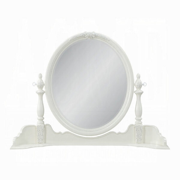 Dorie Vanity Dresser Mirror, 35x48, White Wood Floral, Beveled Edge