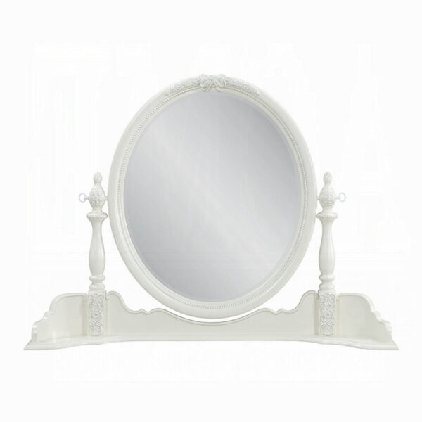Dorie Vanity Dresser Mirror, 35x48, White Wood Floral, Beveled Edge