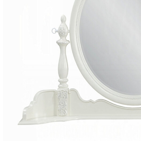 Dorie Vanity Dresser Mirror, 35x48, White Wood Floral, Beveled Edge