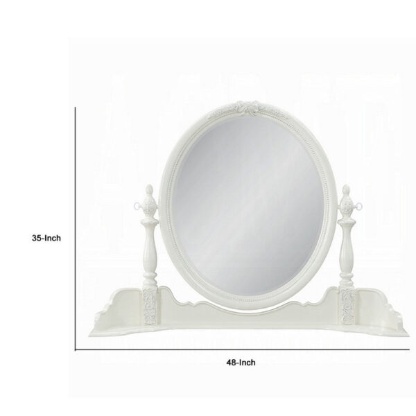 Dorie Vanity Dresser Mirror, 35x48, White Wood Floral, Beveled Edge