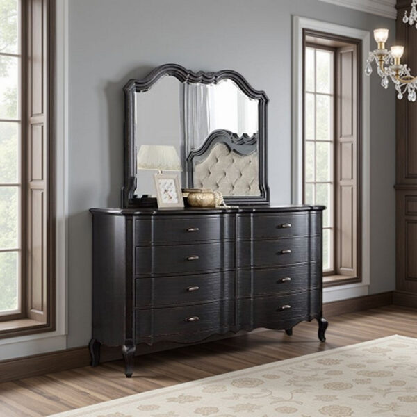 Chery Dresser Mirror, 39x46 Beveled Edges and Classic Black Wood Frame