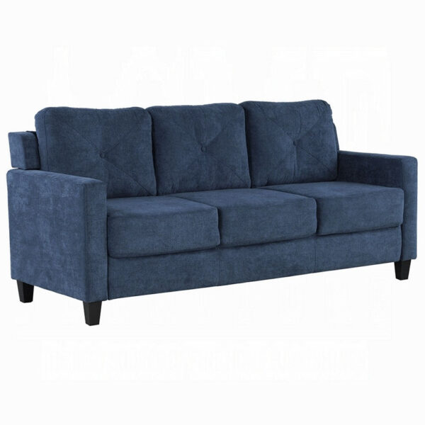 Royi Sofa, Track Armrest, 78 Inch, Blue Fabric Seat w Tufted Backrest