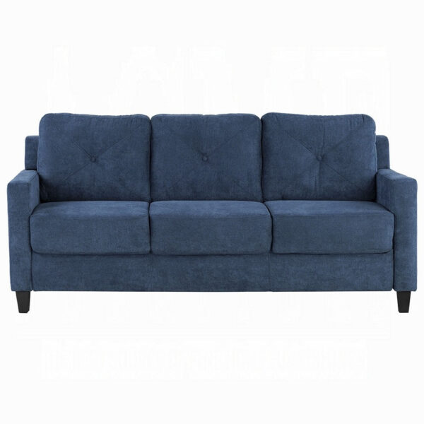 Royi Sofa, Track Armrest, 78 Inch, Blue Fabric Seat w Tufted Backrest