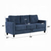Royi Sofa, Track Armrest, 78 Inch, Blue Fabric Seat w Tufted Backrest