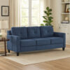 Royi Sofa, Track Armrest, 78 Inch, Blue Fabric Seat w Tufted Backrest