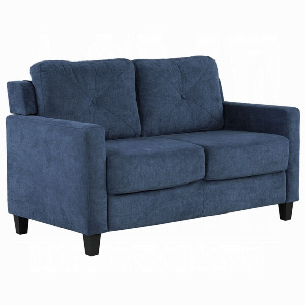Royi Loveseat, Track Armrest, 58 Inch, Blue Fabric w Tufted Backrest