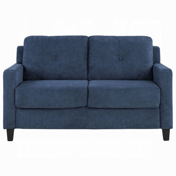 Royi Loveseat, Track Armrest, 58 Inch, Blue Fabric w Tufted Backrest