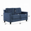 Royi Loveseat, Track Armrest, 58 Inch, Blue Fabric w Tufted Backrest