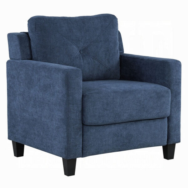 Royi Accent Chair, Track Armrest, Blue Fabric Seat w Tufted Backrest