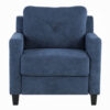 Royi Accent Chair, Track Armrest, Blue Fabric Seat w Tufted Backrest