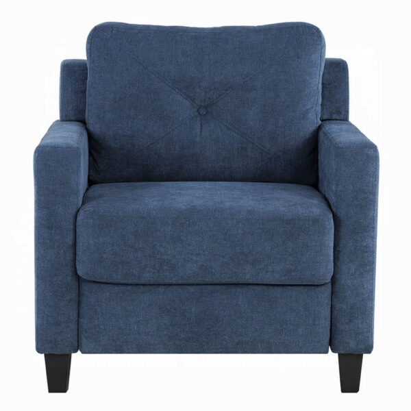 Royi Accent Chair, Track Armrest, Blue Fabric Seat w Tufted Backrest