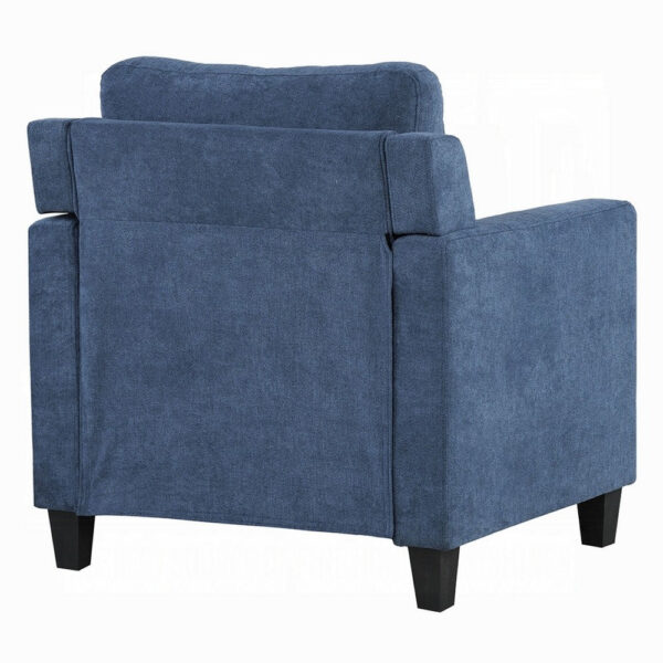Royi Accent Chair, Track Armrest, Blue Fabric Seat w Tufted Backrest