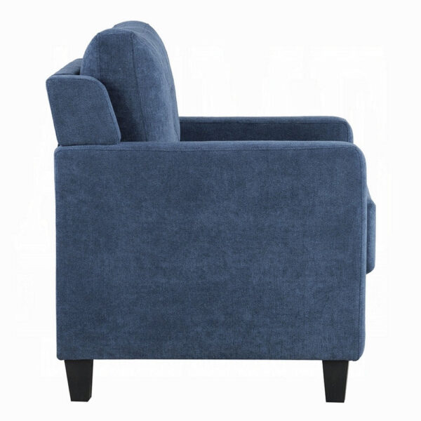 Royi Accent Chair, Track Armrest, Blue Fabric Seat w Tufted Backrest