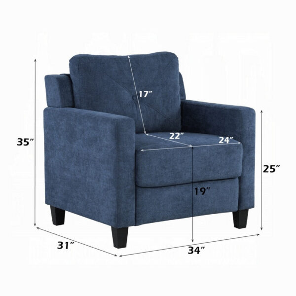 Royi Accent Chair, Track Armrest, Blue Fabric Seat w Tufted Backrest