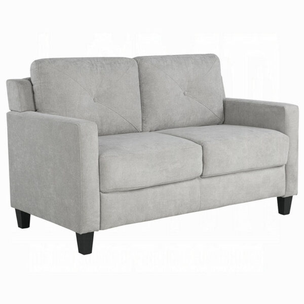 150220266992435b2fd63.jpeg Royi Loveseat, Track Armrest, 58 Inch, Gray Fabric w Tufted Backrest