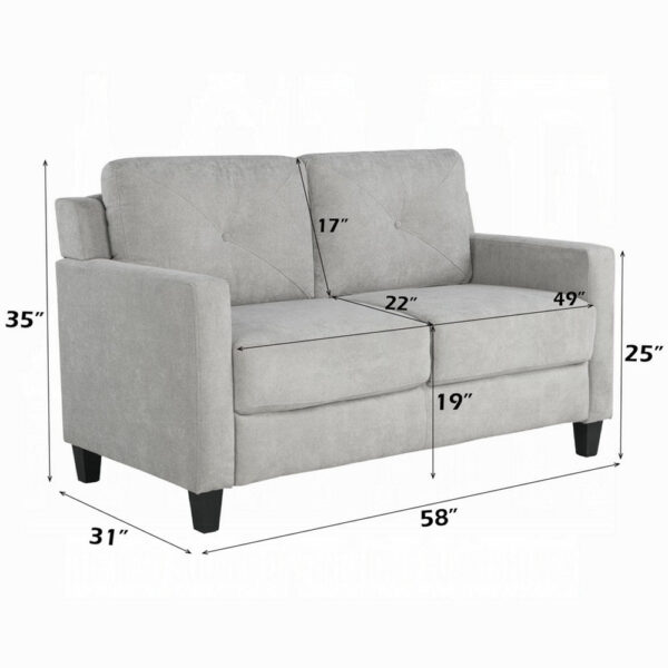 15022026699243618396e.jpeg Royi Loveseat, Track Armrest, 58 Inch, Gray Fabric w Tufted Backrest
