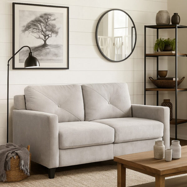 1502202669924362ed8f3.jpeg Royi Loveseat, Track Armrest, 58 Inch, Gray Fabric w Tufted Backrest