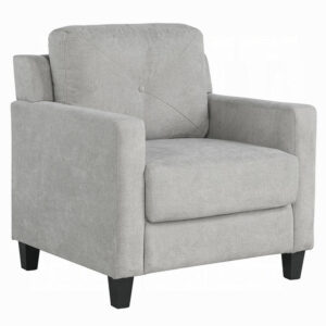 Royi Accent Chair, Track Armrest, Gray Fabric Seat w Tufted Backrest