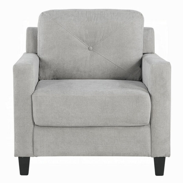 Royi Accent Chair, Track Armrest, Gray Fabric Seat w Tufted Backrest