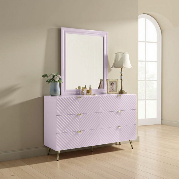Tyra Accent Dresser Mirror, Sleek Square Wood Frame, 34x39 Glossy Pink