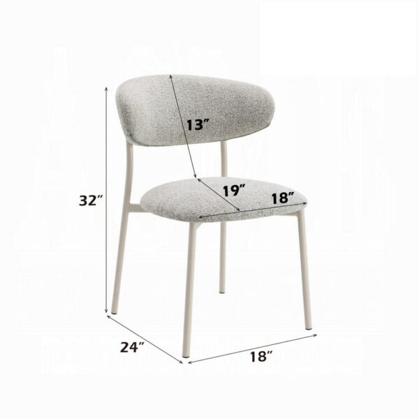 Side Dining Chair Set of 2, Gray Boucle, Curved Backrest, Metal Legs