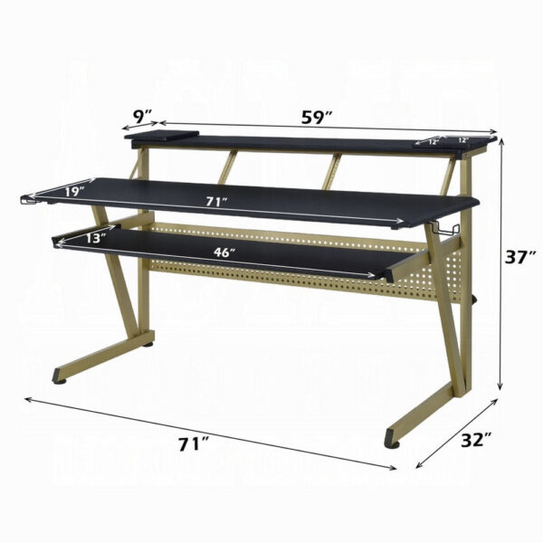 Vion 71 Inch Music Producer Desk for Computer, Black, 3 Tier Shelves
