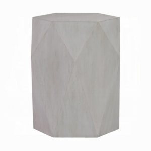 Hano Side End Table, White Rubberwood, 22 Inch, Geometric Design Body