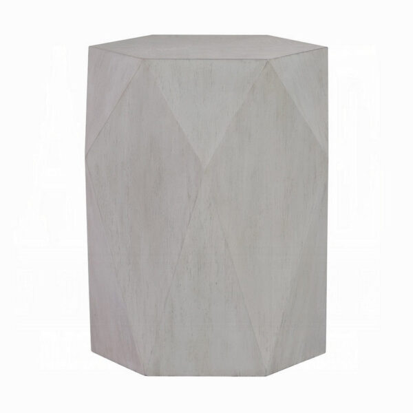 150220266992441de99fe.jpeg Hano Side End Table, White Rubberwood, 22 Inch, Geometric Design Body
